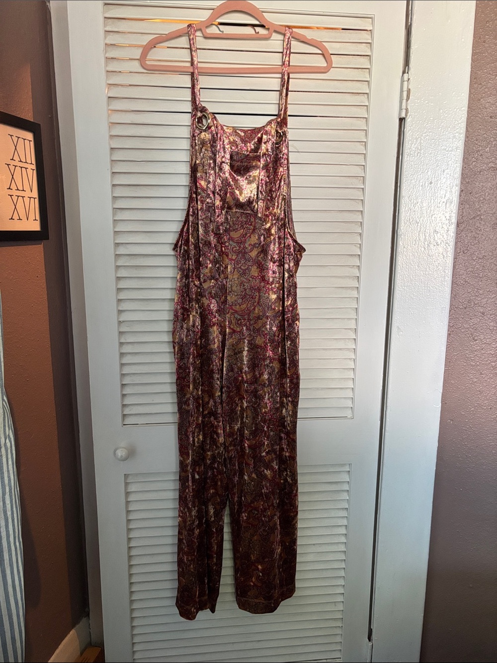 ModCloth Velvet Paisley Jumpsuit in Metallic Pink and Gold size M NWT